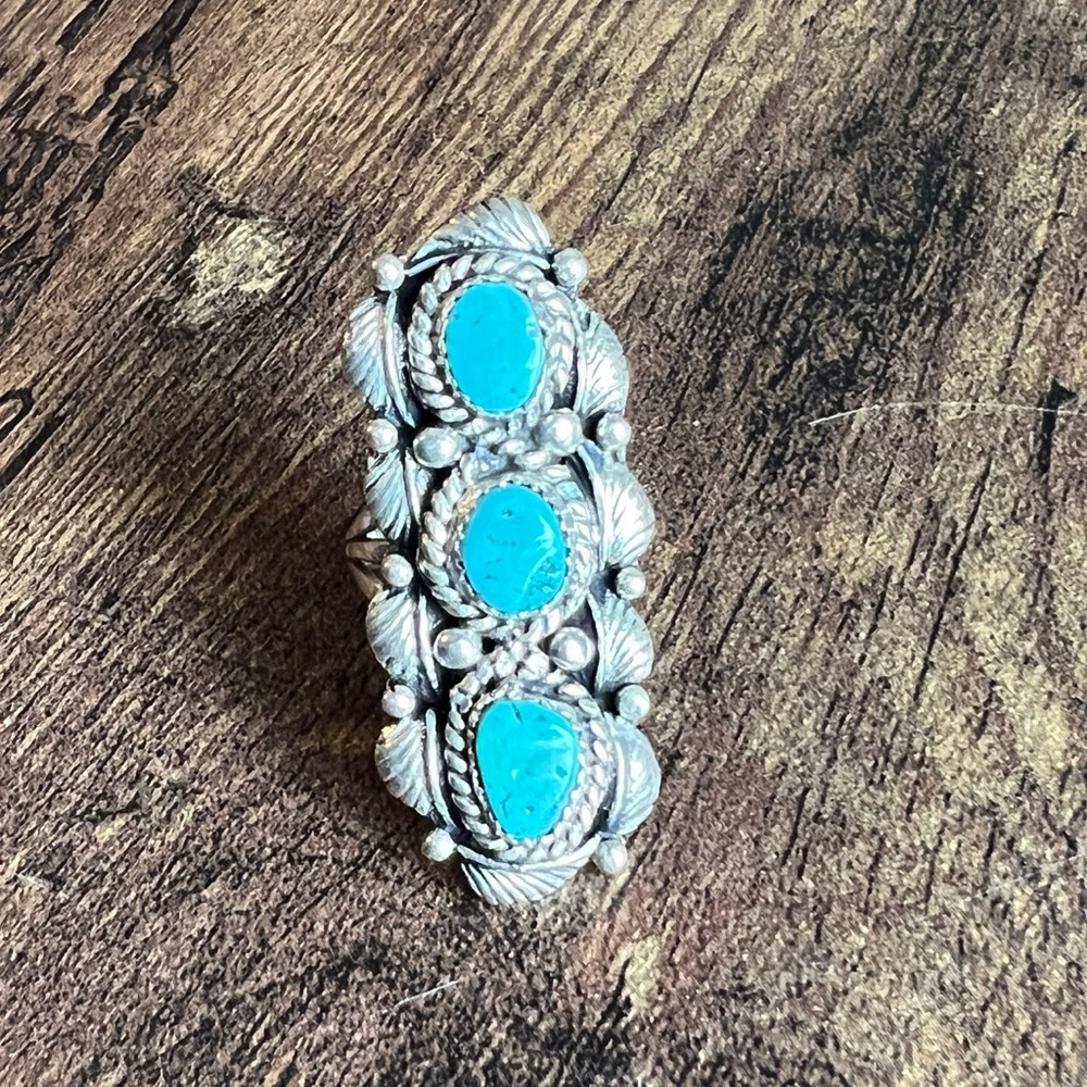 Western style stacked turquoise ring